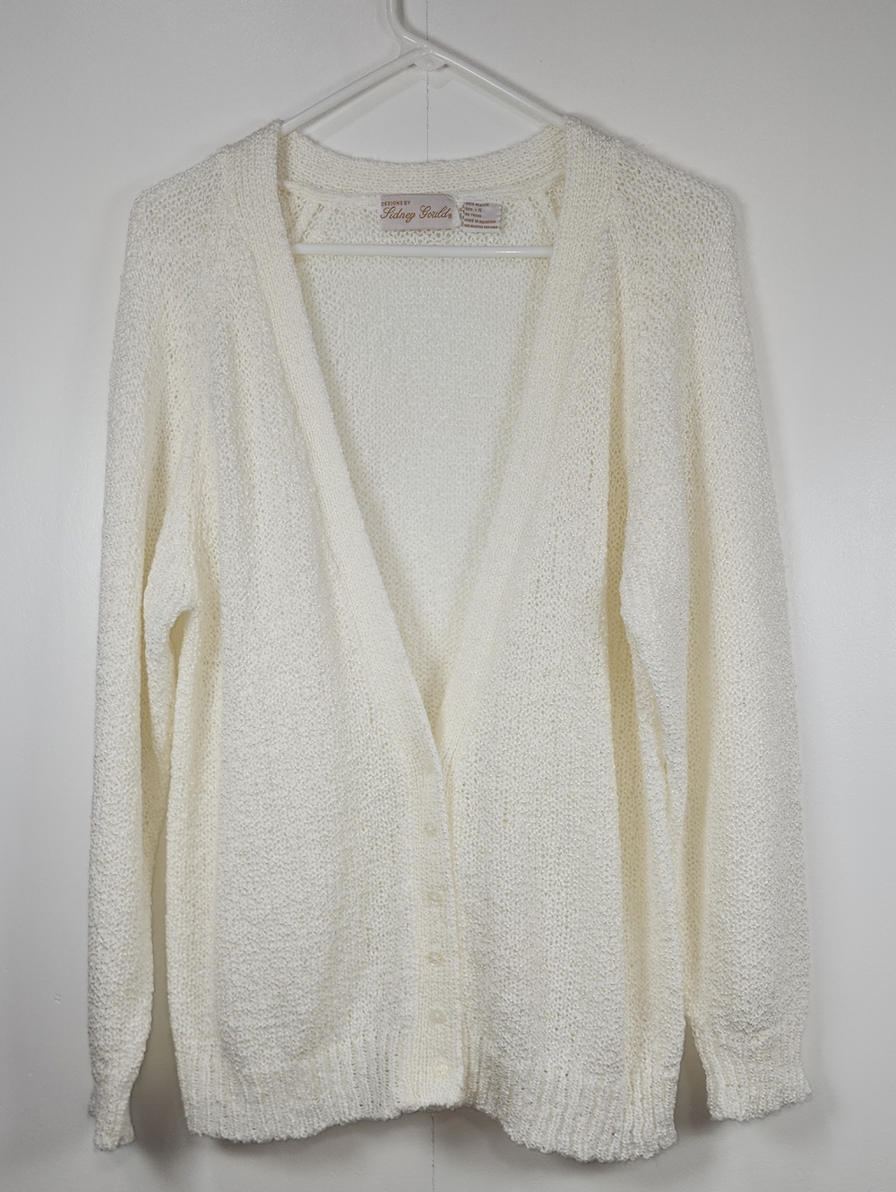 vintage white/cream V-neck button-front cardigan by Sidney Gould Size S